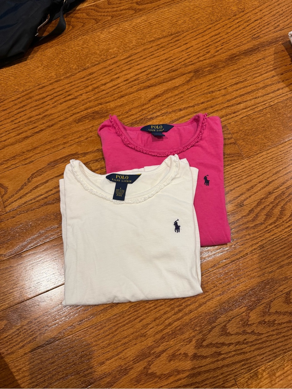 Polo by Ralph Lauren Girls' Long Sleeve Crewneck Tees - White & Pink 6 & 6x